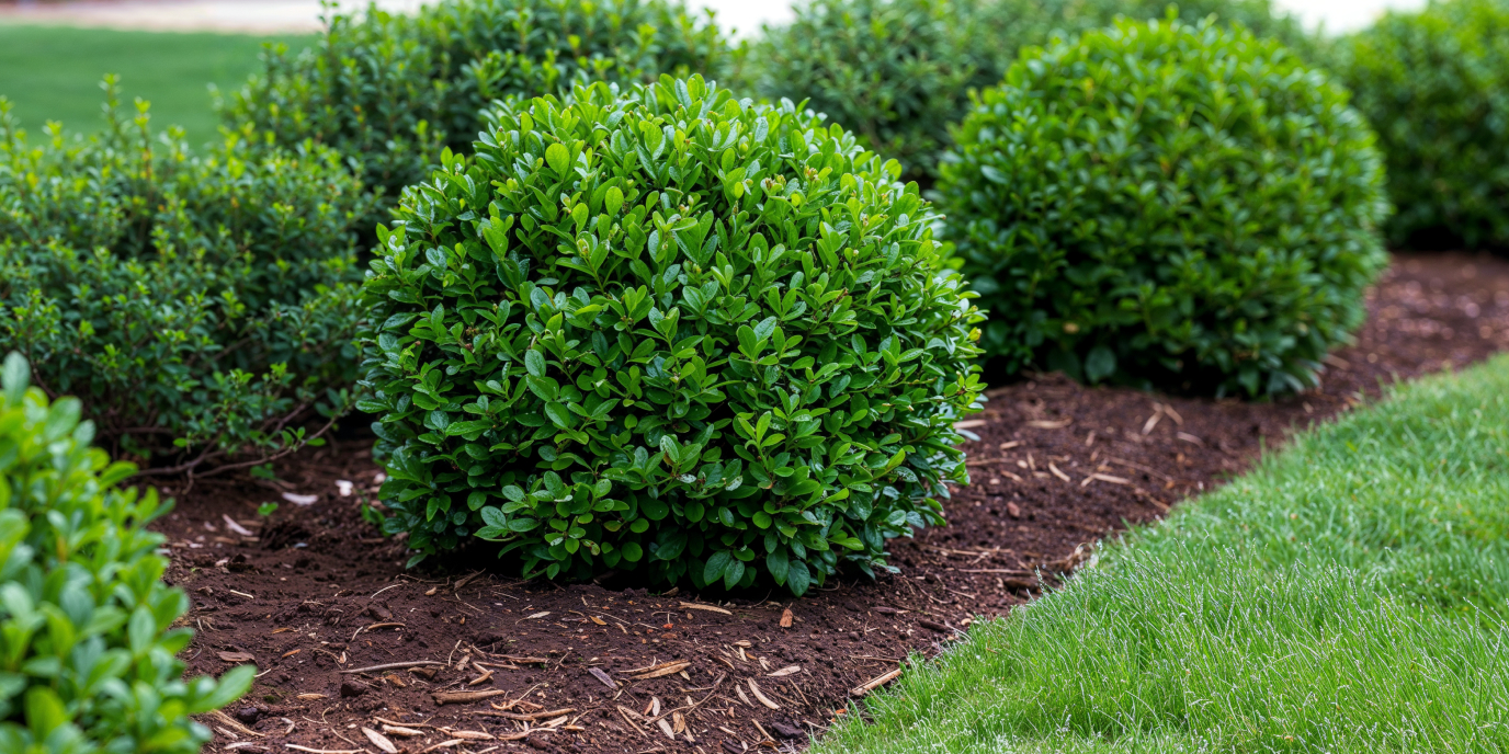 Freshly mulched, manicured shrubs — healthy landscaping protected by Poff's outdoor pest control.